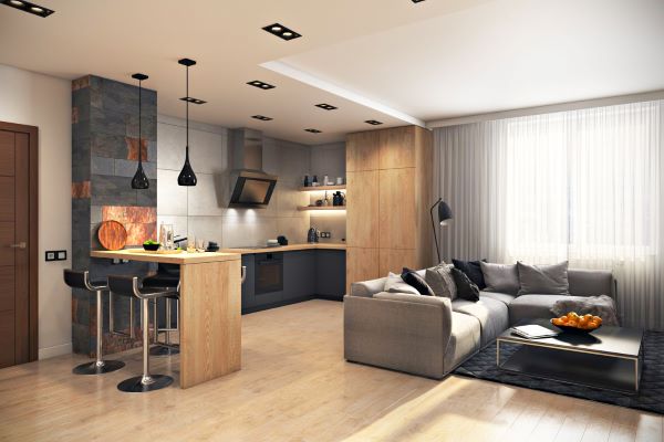 Thiết kế nội thất không gian mở phòng khách - phòng bếp