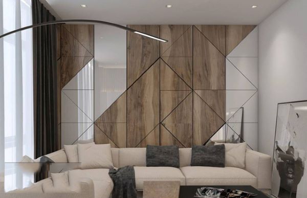 Mẫu vách gỗ ốp tường phòng khách đơn giản