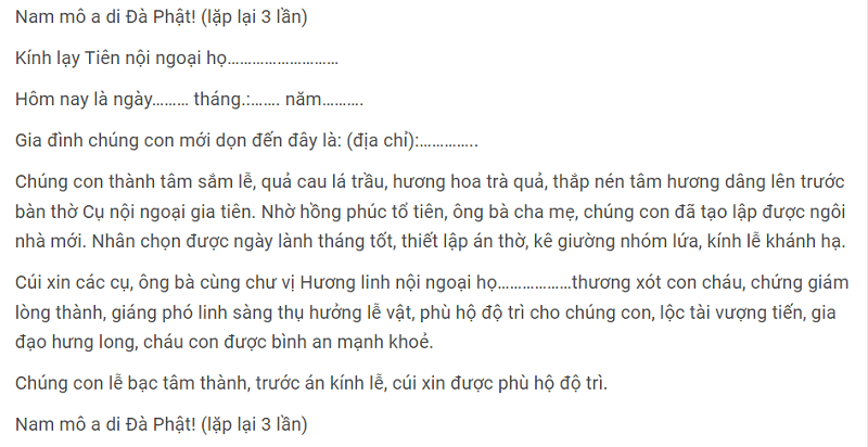 Bài khấn văn trong thủ tục nhập trạch nhà mới